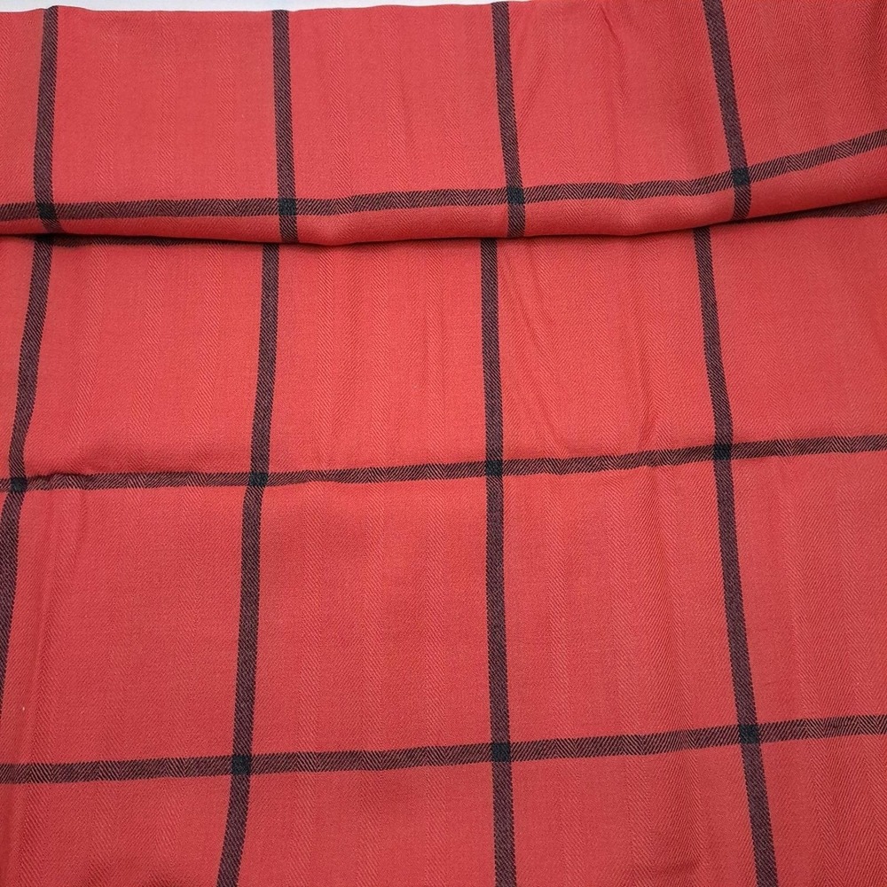Vintage Fabric 1.47 Yard Red Black Windowpane Herringbone Check Apparel Material